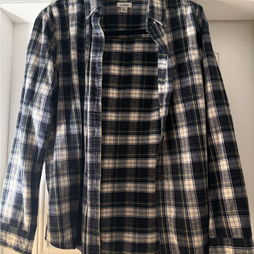 L.L. Bean Navy and White Checkered Shirt